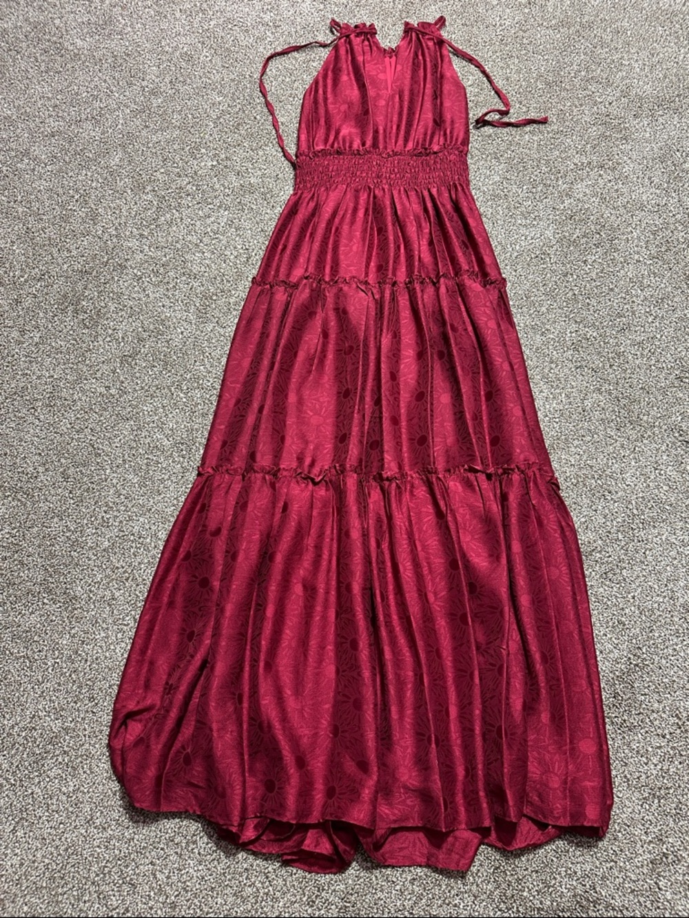 Taylor Tiered Maxi Dress in Deep Wine floral design size 2 - Picture 6 of 8